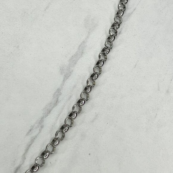 Chico's Silver Tone Chain Link Faux Pearl Rhinestone Pendant Necklace - Picture 6 of 11